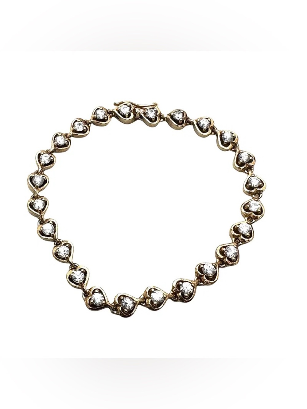 Gold Over Sterling Silver Cubic Zirconia Heart Design Tennis Bracelet 6.5 Inch